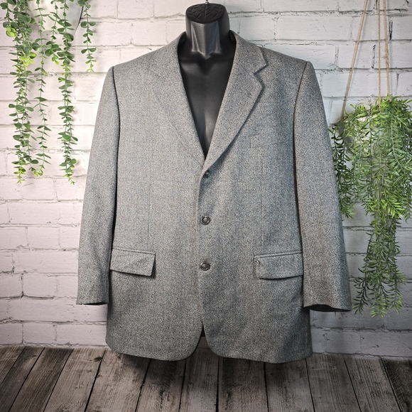 Corneliani C C Collection Wool Cashmere Gray Blazer Herringbone Mens Size 40R - Picture 1 of 12
